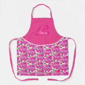 Stylish Initial Name Hot Pink Magenta Roses Custom エプロン (正面)