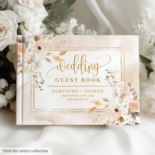 Stylish Ivory Beige Gold Autumn Wedding Guest Book ゲストブック
