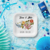 Stylish Kalocsai flowers - personalized wedding ペーパープレート (パーティー)