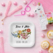 Stylish Kalocsai flowers - personalized wedding ペーパープレート (パーティー)