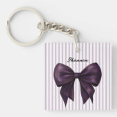 Stylish Lavender Stripes Purple Bow  キーホルダー (正面)