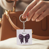 Stylish Lavender Stripes Purple Bow キーホルダー