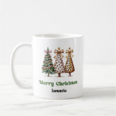Stylish Leopard Christmas Trees Custom Name Mug コーヒーマグカップ (左)