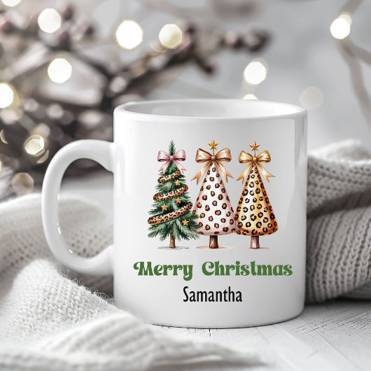 Stylish Leopard Christmas Trees Custom Name Mug コーヒーマグカップ