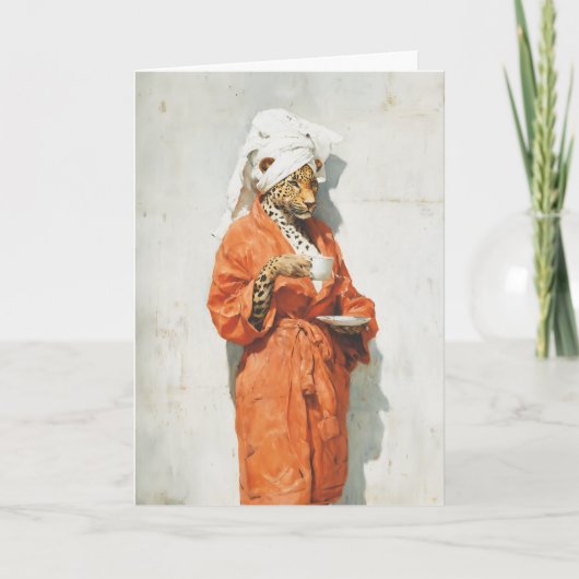 Stylish Leopard Morning Coffee Portrait カード (正面)