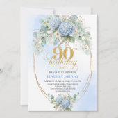 Stylish Light Blue Hydrangeas 90th Birthday Invite 招待状 (正面)