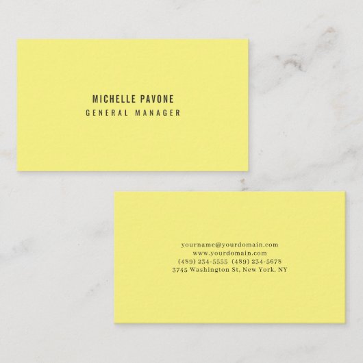 Stylish Light Yellow Simple Plain Professional 名刺 (正面/裏面)