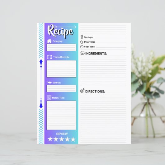 Stylish Lined Recipe Pages (Letter Format Paper) (スタンド正面)