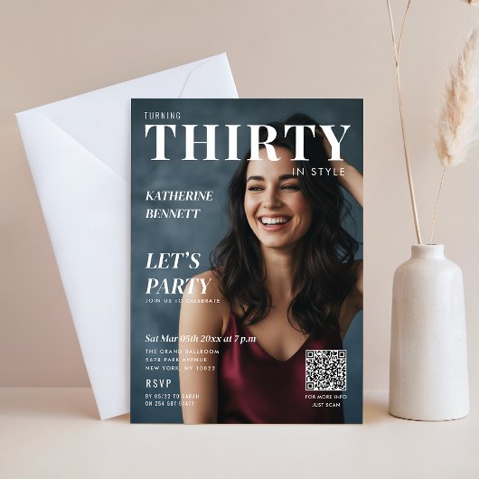 Stylish Magazine Cover Custom Photo 30th Birthday 招待状