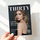 Stylish Magazine Cover Photo 30th Birthday QR Code 招待状