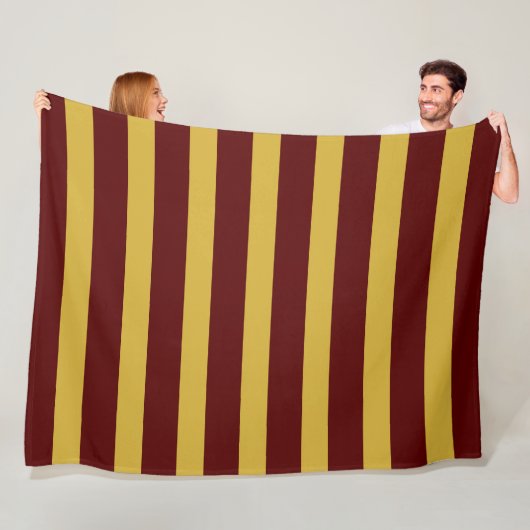 Stylish Maroon and Metallic Gold Vertical Striped フリースブランケット (インサイチュ)