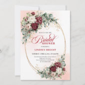 Stylish Maroon Flowers Eucalyptus Bridal Shower 招待状 (正面)