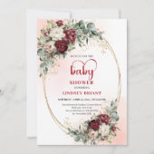 Stylish Maroon Flowers Greenery Baby Shower Invite 招待状 (正面)