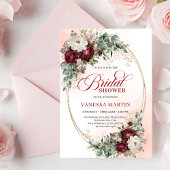 Stylish Marsala Flowers Eucalyptus Bridal Shower 招待状