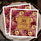 Stylish Merlot Blush Gold Floral 50th Birthday 