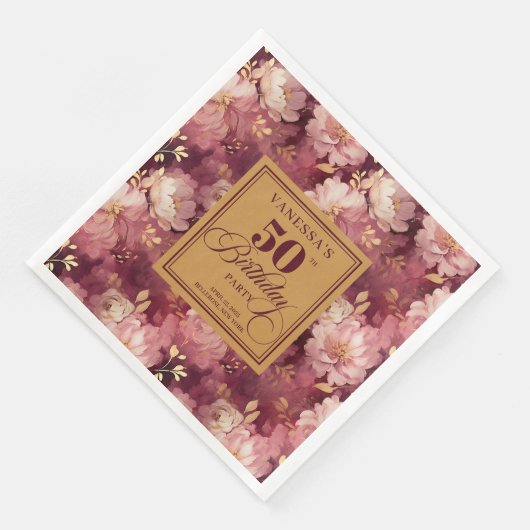 Stylish Merlot Blush Gold Floral 50th Birthday  (コーナー)
