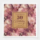 Stylish Merlot Blush Gold Floral 50th Birthday  (正面)