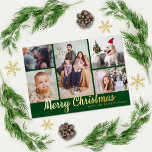 Stylish Merry Christmas 5 Photo Collage Real 箔シーズンポストカード<br><div class="desc">These fun and modern holiday photo postcards are perfect for sending out to family and friends this Christmas. The design features a real foil pressed typography "Merry Christmas" with a 5 photo collage that is easy to change to make it personal to you and your family.</div>