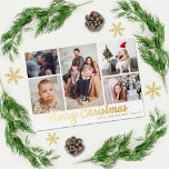 Stylish Merry Christmas 5 Photo Collage Real 箔シーズンポストカード<br><div class="desc">These fun and modern holiday photo postcards are perfect for sending out to family and friends this Christmas. The design features a real foil pressed typography "Merry Christmas" with a 5 photo collage that is easy to change to make it personal to you and your family.</div>