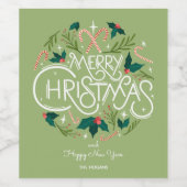 Stylish Merry Christmas Typography ワインラベル (シングルラベル)