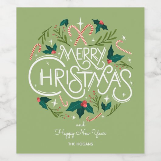 Stylish Merry Christmas Typography ワインラベル (シングルラベル)