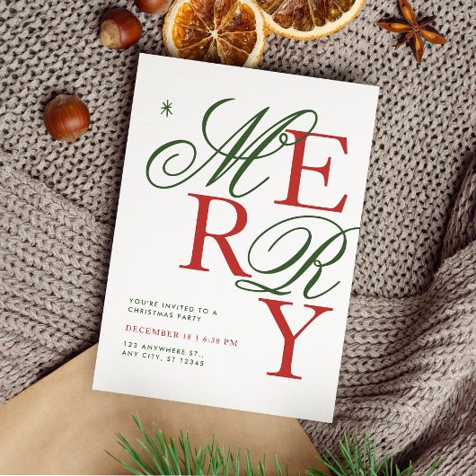 Stylish Merry Typography Festive Christmas Party  招待状
