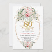 Stylish Minimal Blush Floral 80th Birthday Invite 招待状 (正面)