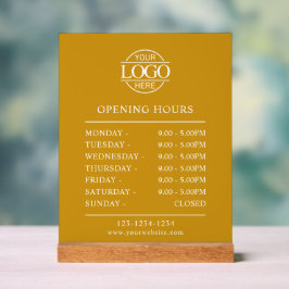 Stylish Minimal Mustard Business Opening Hours アクリルサイン