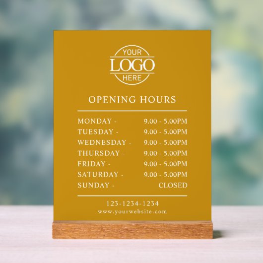 Stylish Minimal Mustard Business Opening Hours アクリルサイン (ニュートラル)