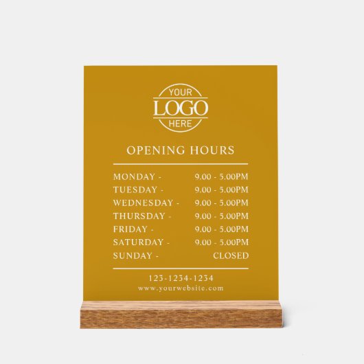 Stylish Minimal Mustard Business Opening Hours アクリルサイン (正面)