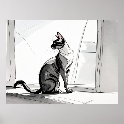 Stylish Minimalist Art Cat in the City Sunning  ポスター (正面)