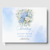 Stylish Minimalist Blue Hydrangeas Gold Guest Book ゲストブック (正面)