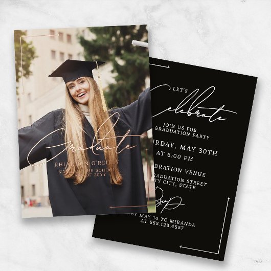 Stylish Minimalist Graduation Announcement Party 箔招待状