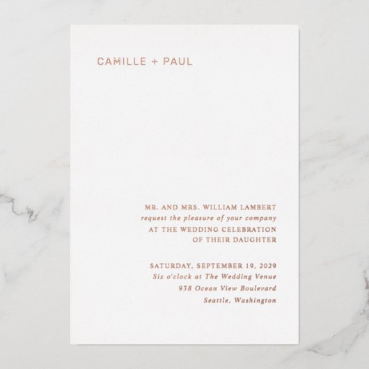 Stylish Minimalist Wedding 箔招待状 (正面)