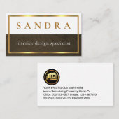 Stylish Minimalist Wood Timber Gold Frame 名刺 (正面/裏面)