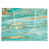 Stylish Mint Gold Abstract Marble Liquid Paint ラージペーパーバッグ (裏面)
