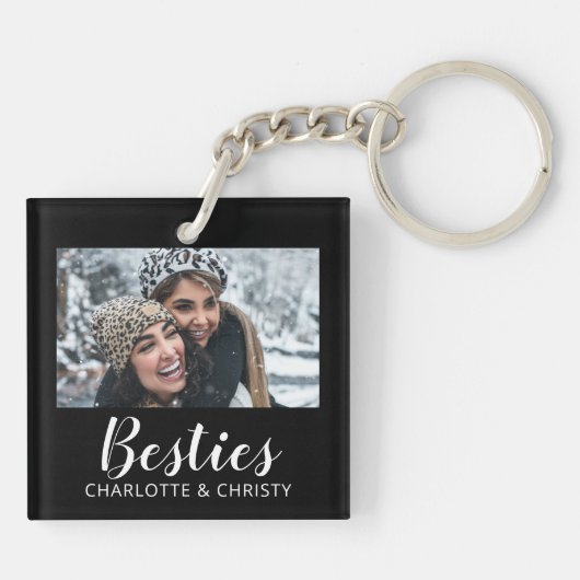 Stylish Modern Best Friends Script Photo キーホルダー (裏面)