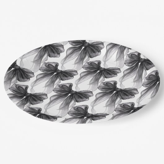 Stylish Modern Black Coquette Bow ペーパープレート (アングル)