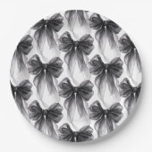Stylish Modern Black Coquette Bow ペーパープレート (正面)
