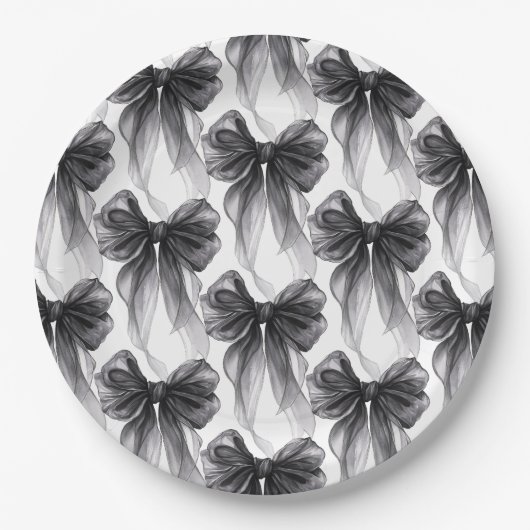Stylish Modern Black Coquette Bow ペーパープレート (正面)