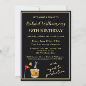 Stylish Modern Black & Gold 50th Birthday Party 招待状 (正面)