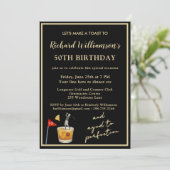 Stylish Modern Black & Gold 50th Birthday Party 招待状 (スタンド正面)