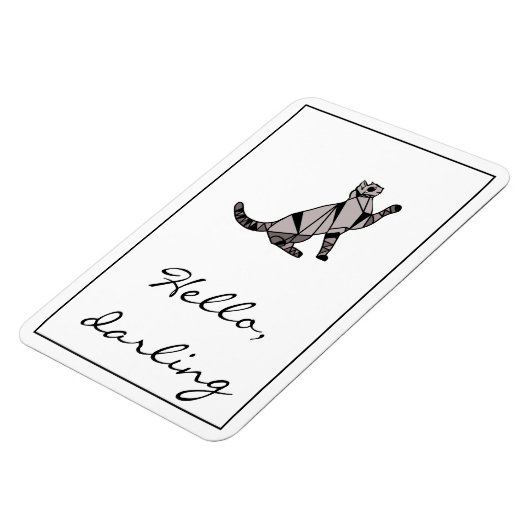 Stylish Modern Black Graphic Cat and Script マグネット (左側)