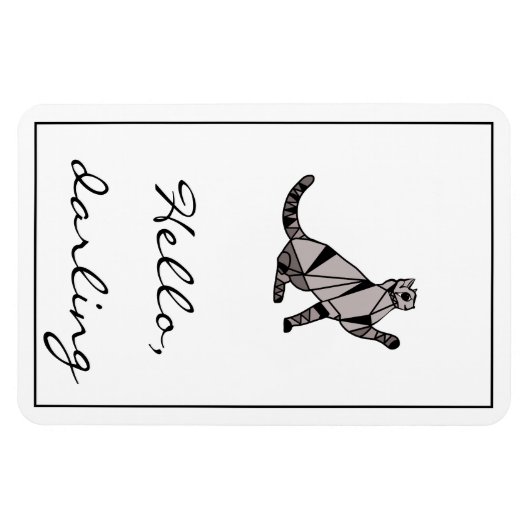 Stylish Modern Black Graphic Cat and Script マグネット (横)