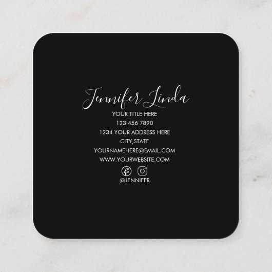 Stylish modern black white rounded  スクエア名刺 (裏面)