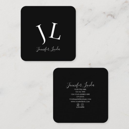 Stylish modern black white rounded  スクエア名刺 (正面/裏面)