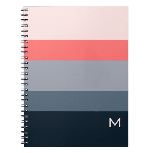 Stylish Modern Color Block Gray Pink Monogram ノートブック (正面)