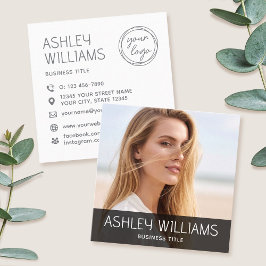 Stylish Modern Custom Photo Color Logo Black スクエア名刺