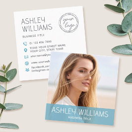 Stylish Modern Custom Photo Color Logo Blue スクエア名刺