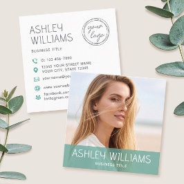 Stylish Modern Custom Photo Color Logo Green スクエア名刺